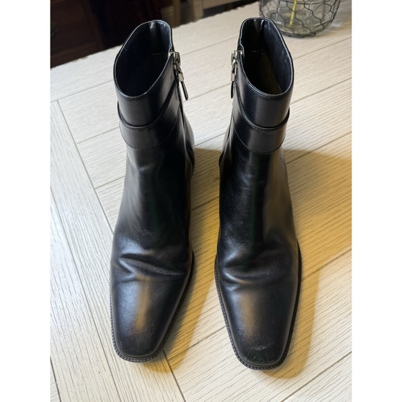 Talbots Women's Black Leather Flat Ankle Boot Shoes W Zip & Buckle 9.5 B Classic - Picture 2 of 10